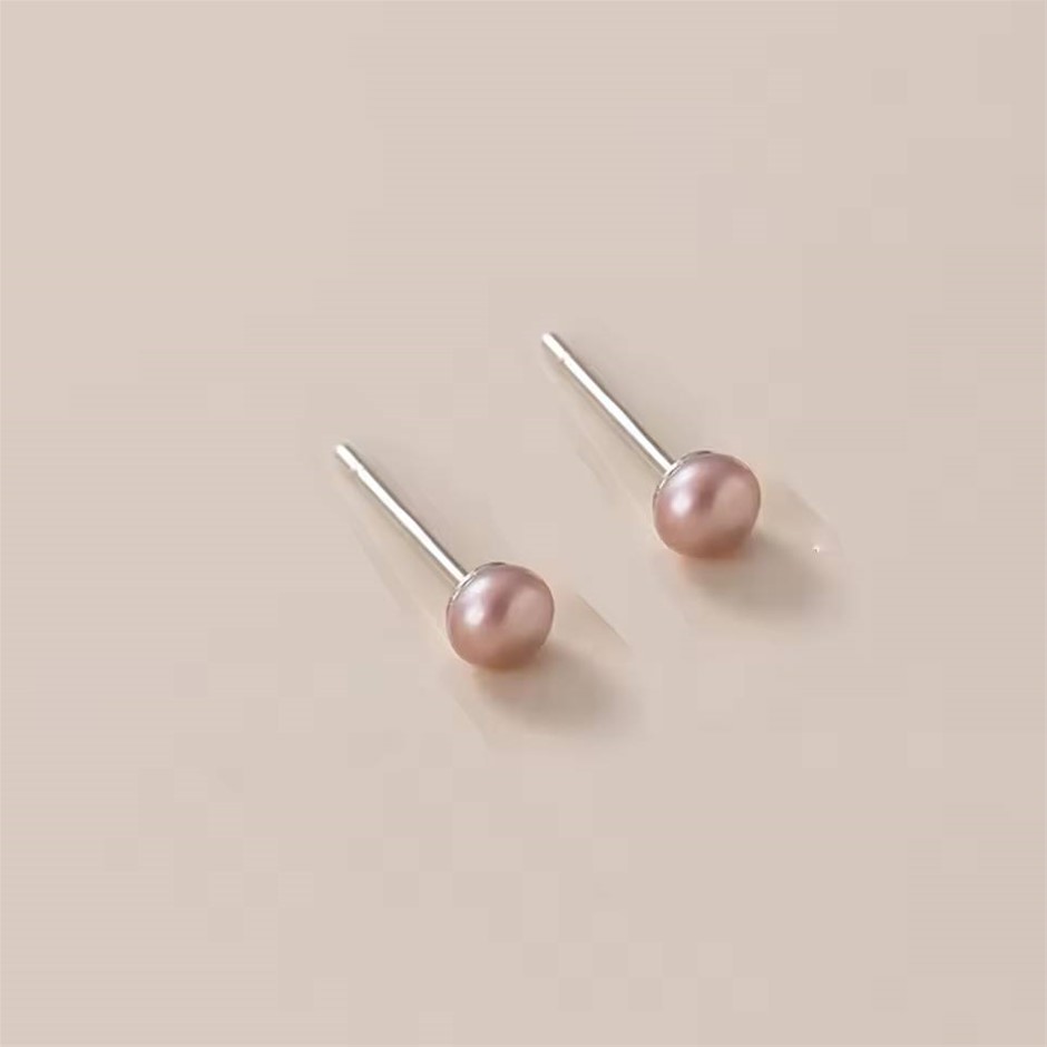 3mm Purple Freshwater Pearl Earrings made with solid 925 Sterling Silver