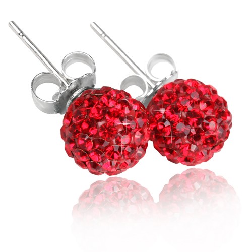 Red Crystal Disco Ball Earrings made with solid 925 Sterling Silver
