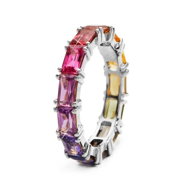 Designer Rainbow Crystal Band Ring in Silver - USA Size 8