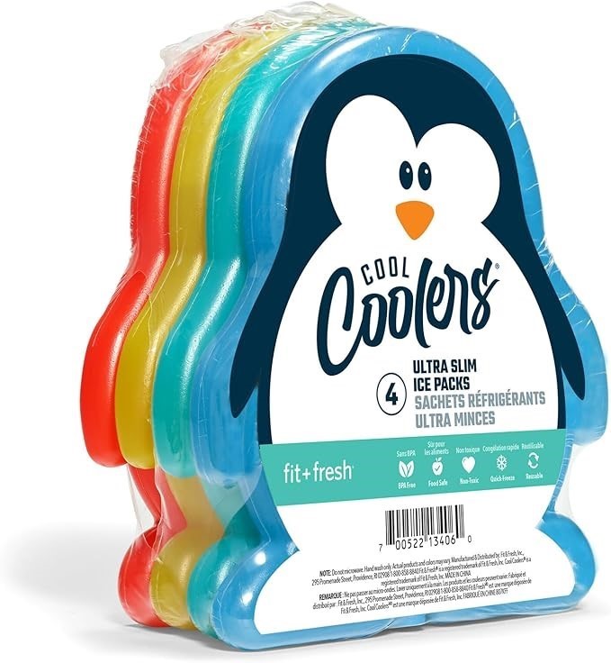 3 x FIT & FRESH Cool Coolers Lunch Ice Packs, Set of 4, Multicolored, Pengu