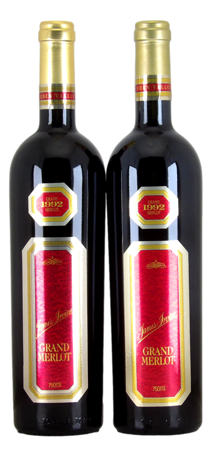 IRVINE Grand Merlot 1992 (2x 750mL), Eden Valley. 5* Prov
