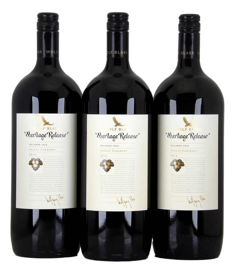 WOLF BLASS Heritage Release Shiraz Cab 2016 (3x 1.5L), McLaren Vale 5* Prov