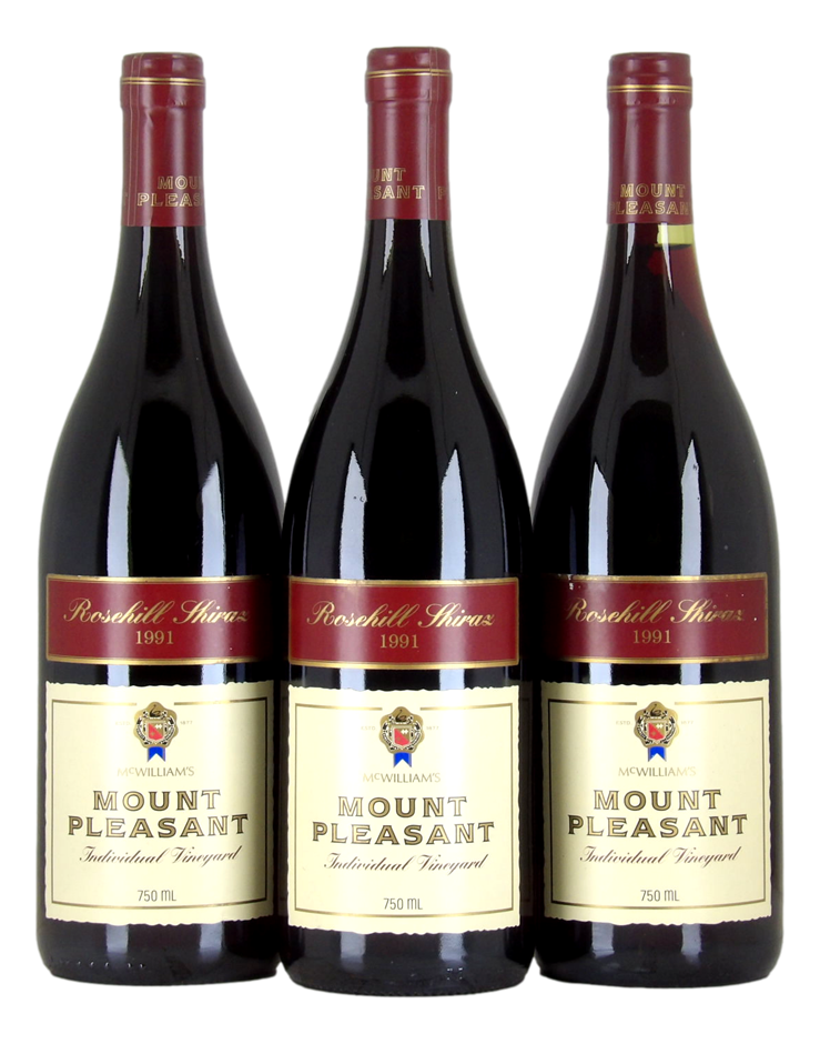 MOUNT PLEASANT Rosehill Shiraz 1991 (3x 750mL), Hunter Valley. 5* Prov