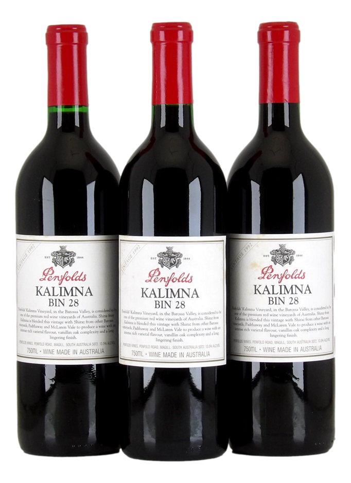 Penfolds Kalimna Bin 28 Shiraz 1992 (3x 750mL), South Australia. 5* Prov