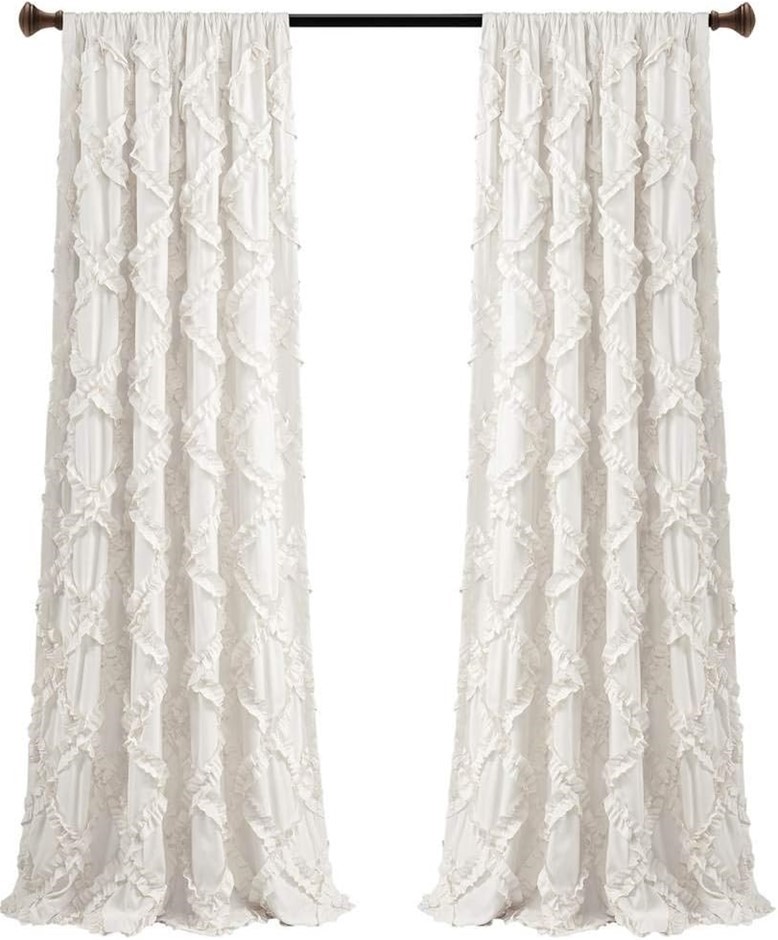 LUSH DECOR Ruffle Diamond Curtains Textured Window Panel Set (Pair), 95” x