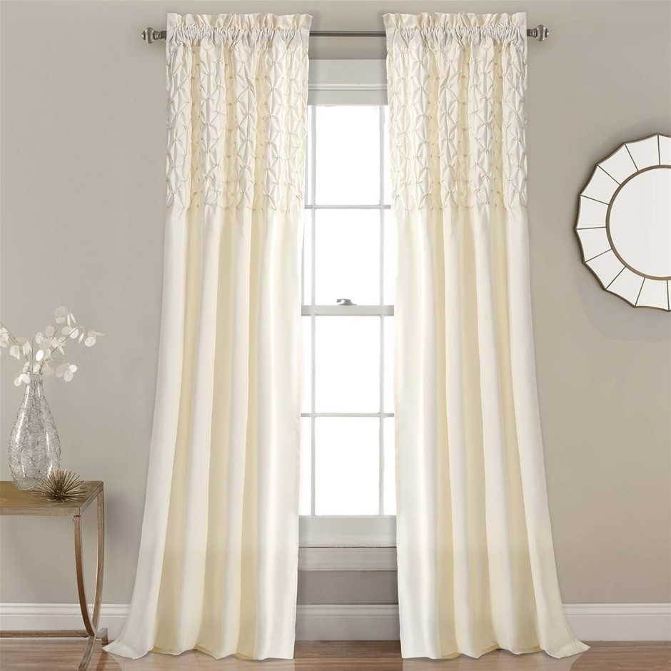 2 X LUSH DECOR Bayview Curtains Pintuck Textured Semi Sheer Window Panel Dr