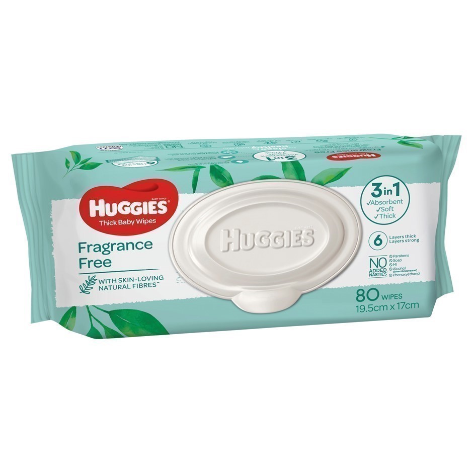 12 x HUGGIES 80pk Fragrance Free Baby Wipes.