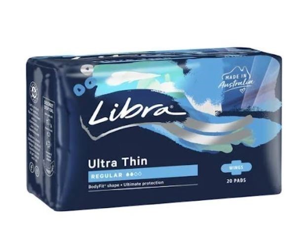 6 x LIBRA Ultra Thin Regular Pads w/ Wings, 20 pads. N.B: Damaged packaging