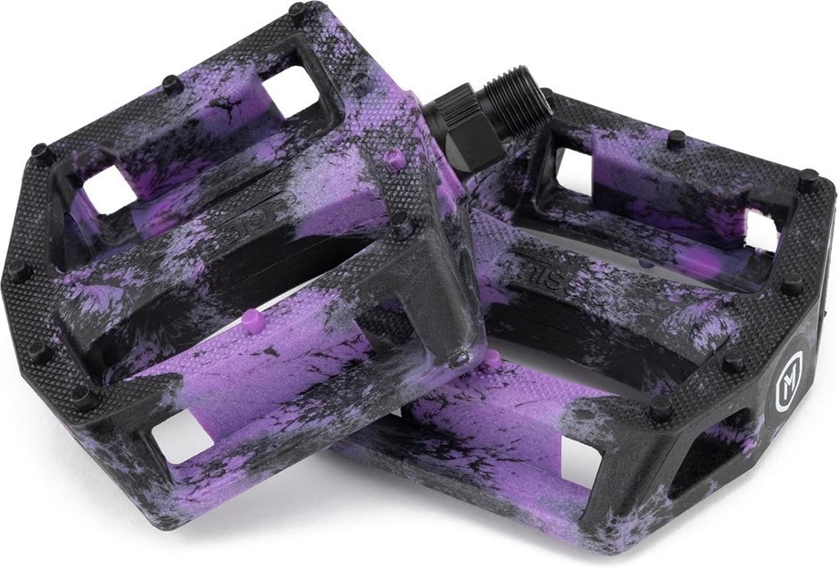 Pair of MISSION BMX Impulse Pedal, 9/16-inch Size, Black/Purple.