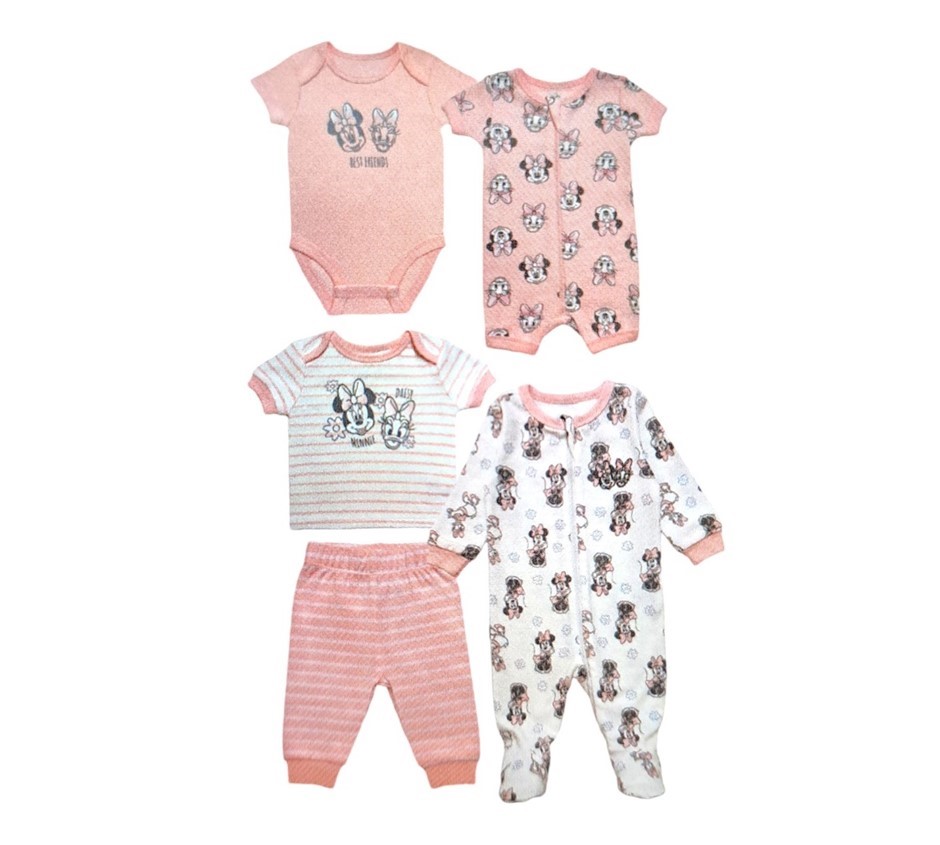 5pc DISNEY Baby's Combo Set, Size 3M, Off-White/Pink (Minnie).