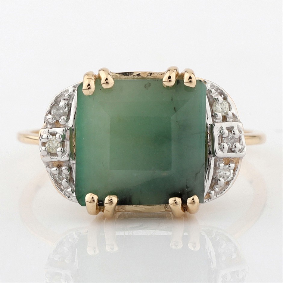 Yellow Gold Natural Emerald & Diamond Ring with valuation