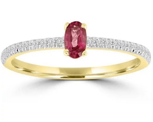 9K Yellow GOLD 0.12CT HI I1 DIAMOND RUBY RING