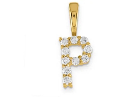 9K YELLOW GOLD 0.10ct F VS LAB DIAMOND INITIAL "P" PENDANT