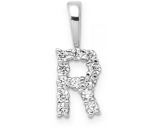 9K WHITE GOLD 0.13ct F VS LAB DIAMOND INITIAL "R" PENDANT