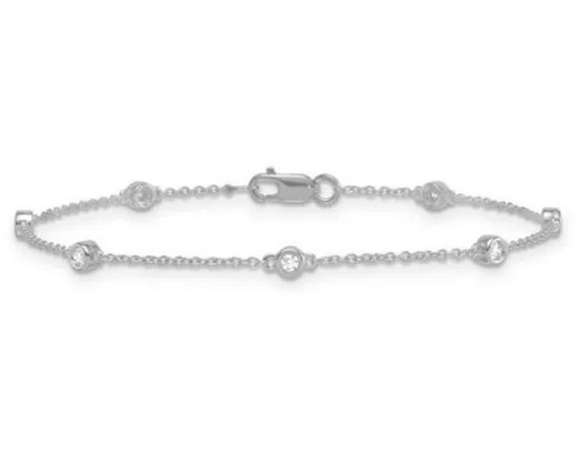 9K WHITE GOLD 0.15ct F VS LAB DIAMOND STATION BRC 18cm