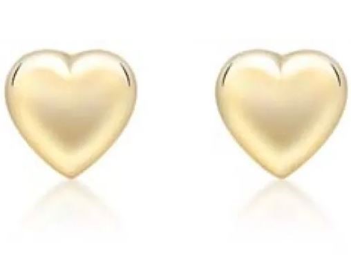 9K Yellow Gold 4mm HEART STUD EARRINGS
