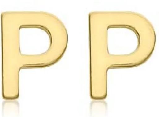9K Yellow Gold MINI INITIAL 'P' STUD EARRINGS