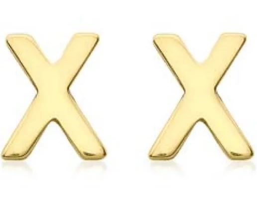 9K Yellow Gold MINI INITIAL 'X' STUD EARRINGS