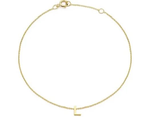 9K Yellow Gold MINI INITIAL 'L' Bracelet 15.5-19cm