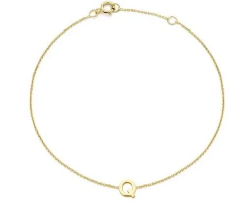 9K Yellow Gold MINI INITIAL 'Q' Bracelet 15.5-19cm