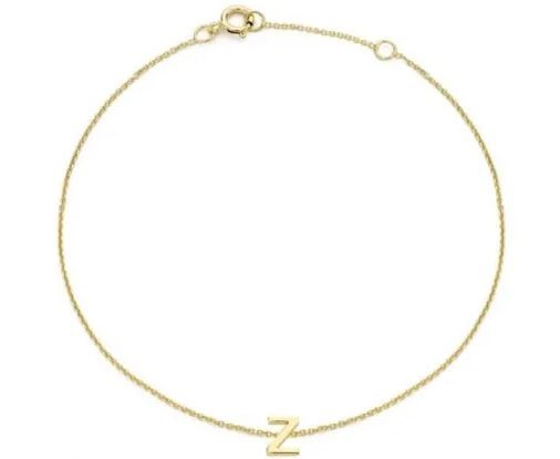9K Yellow Gold MINI INITIAL 'Z' Bracelet 15.5-19cm