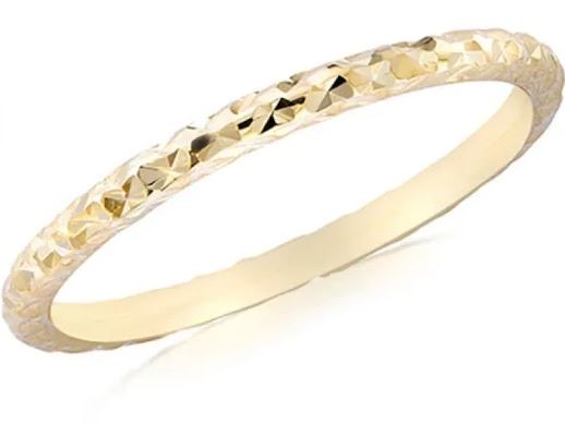 9K Yellow Gold SOLID DIAMOND CUT STACKER RING
