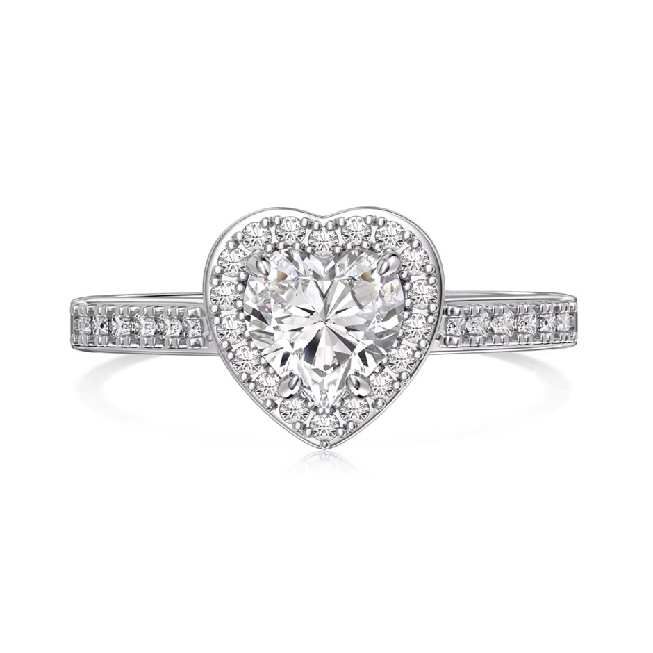 1.0ct Heart GRA Certified Moissanite 925 Sterling Silver Ring - Size 5