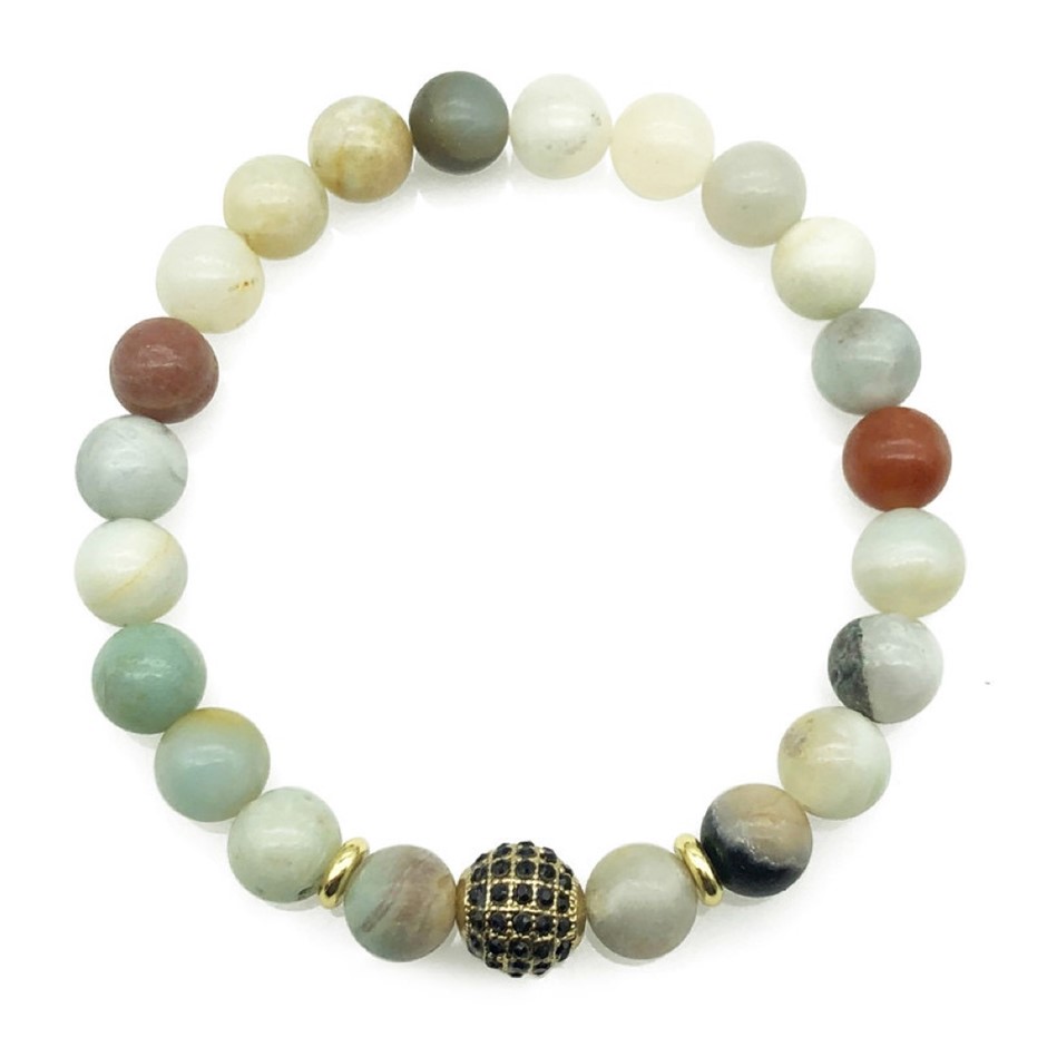 Men's 8mm Howlite & Golden  Rhinestone Beaded Gemstone Bracelet
