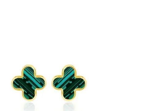 9K Yellow Gold MALACHITE PETAL STUD