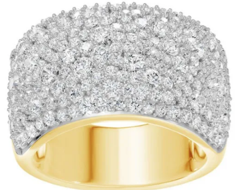 9K YELLOW GOLD 2.00ct F VS LAB DIAMOND WIDE PAVE RING