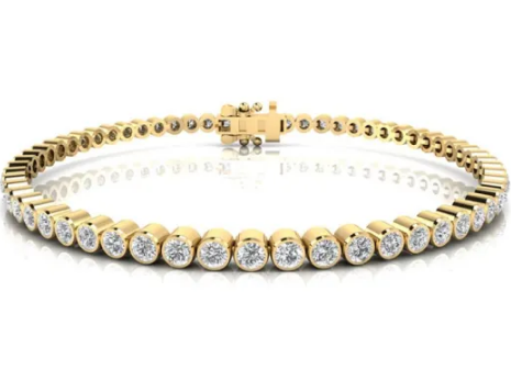 9K YELLOW GOLD 3.00ct F VS LAB GROWN DIAMOND BEZEL BRACELET 18cm