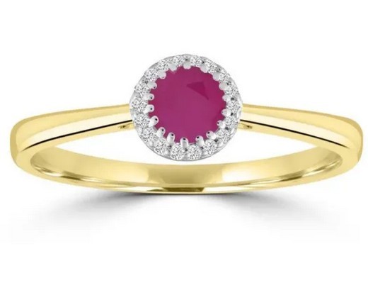 9K Yellow GLD 0.05CT HI I1 DIAMOND RUBY RING
