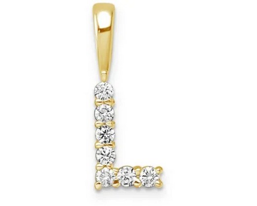 9K YELLOW GOLD 0.07ct F VS LAB DIAMOND INITIAL "L" PENDANT
