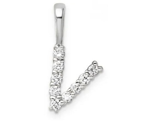 9K WHITE GOLD 0.10ct F VS LAB DIAMOND INITIAL "V" PENDANT LGSP-29841V-009-W