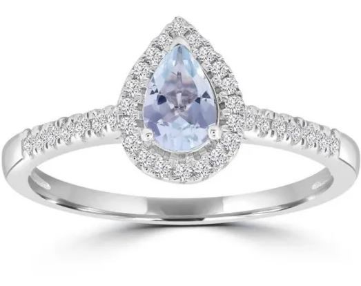 9K WH GLD 0.15CT HI I1 DIAMOND AQUAMARINE ROSE GOLD