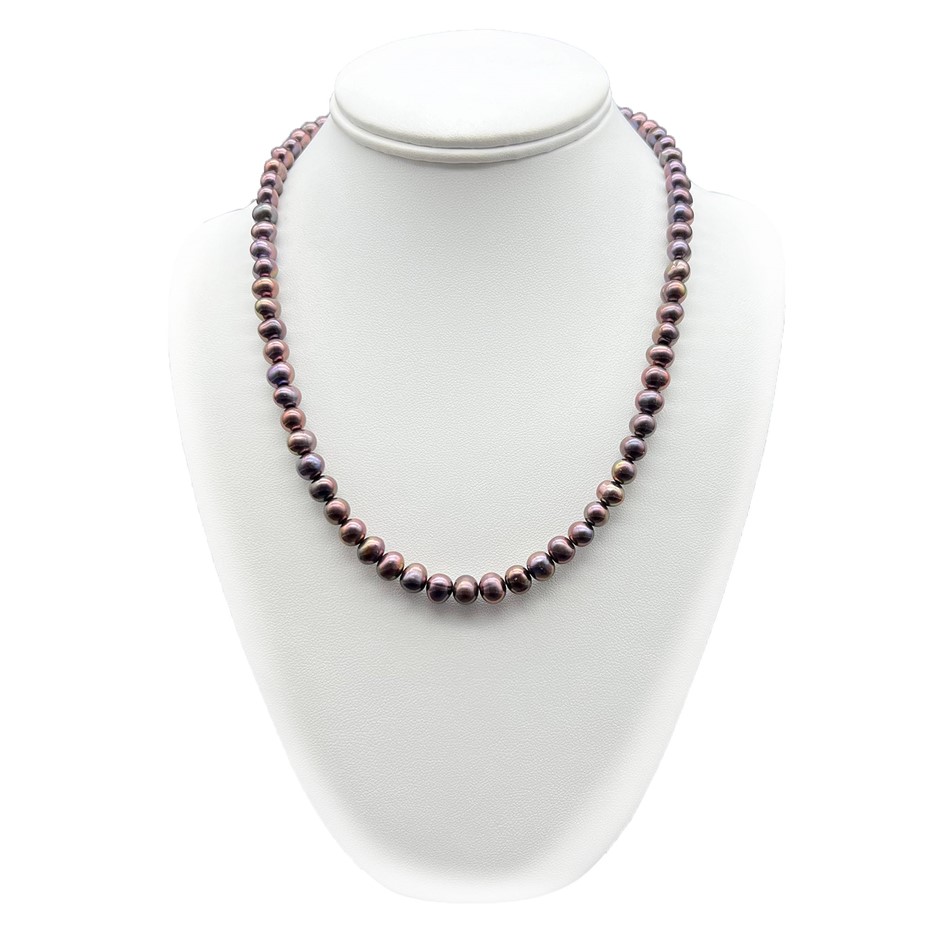 Chocolate 7-8mm Potato Shape Pearl with Real 18k Gold Plated Necklace