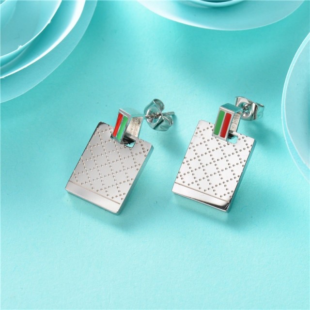 Designer Diamond Cut Rectangular Stainless Steel Stud Earrings