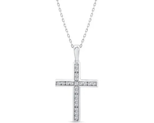 9K WHITE GOLD 0.50ct F VS LAB DIAMOND CROSS NECKLACE 40-45cm