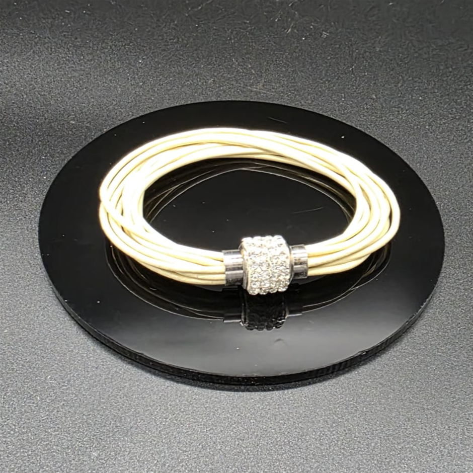 Designer Simulated Diamond Triple Ball Bracelet  with Multi Cream Bands