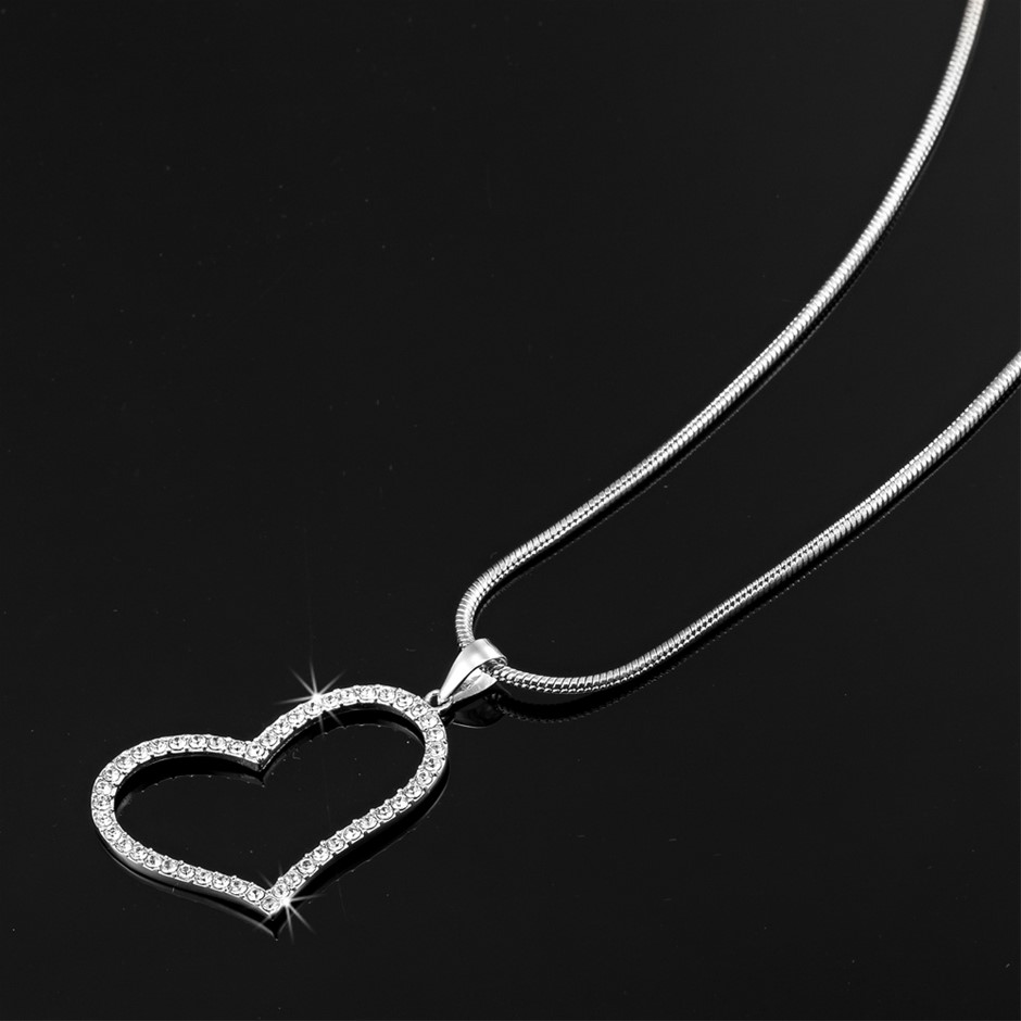 Solid 925 Sterling Silver Heart Pendant 34 Genuine Crystals by Swarovski®