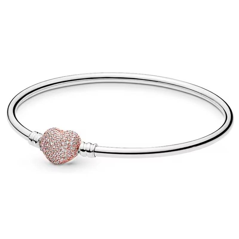 Children's/Babies Bangle in Silver w/ Simulated Diamond Rose Heart Clasp