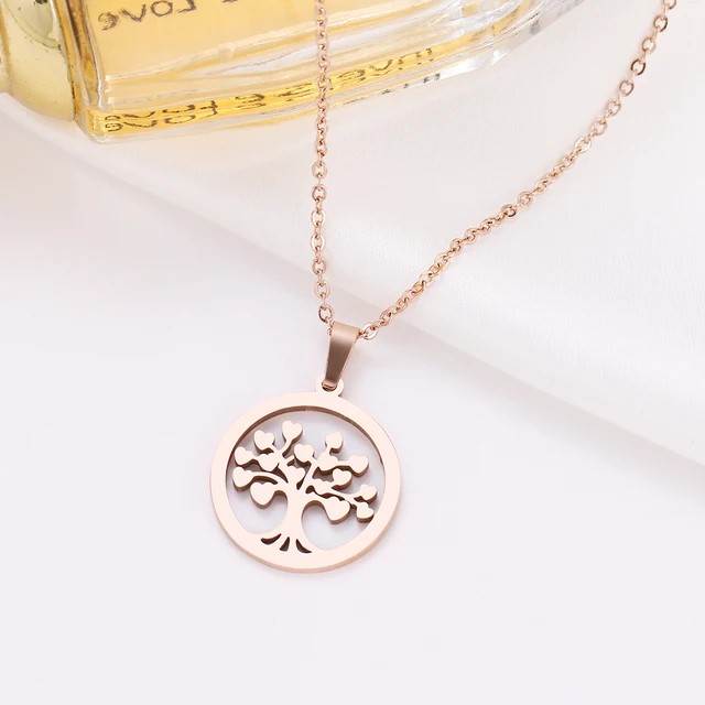 Stainless Steel Tree of Life Necklace in Rose