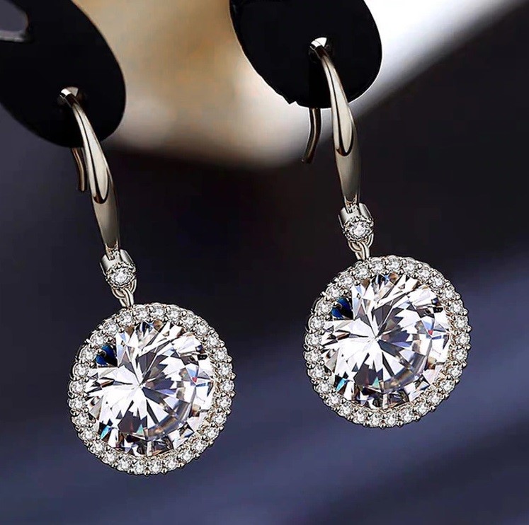 Stunning Round Crystal Drop Earrings - Silver