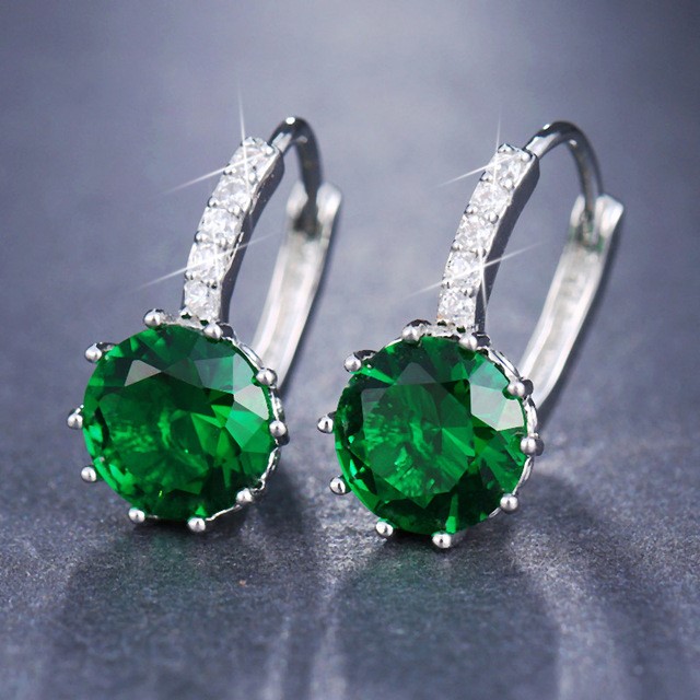 Designer Simulated Diamond Green Drop Earrings in Silver