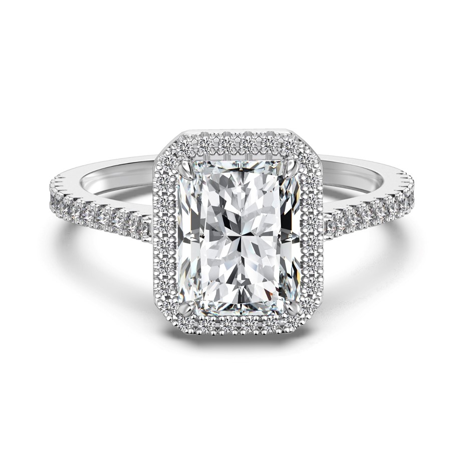 3.0ct Rectangle Cut GRA Certified Moissanite 925 Sterling Silver Ring-Size8