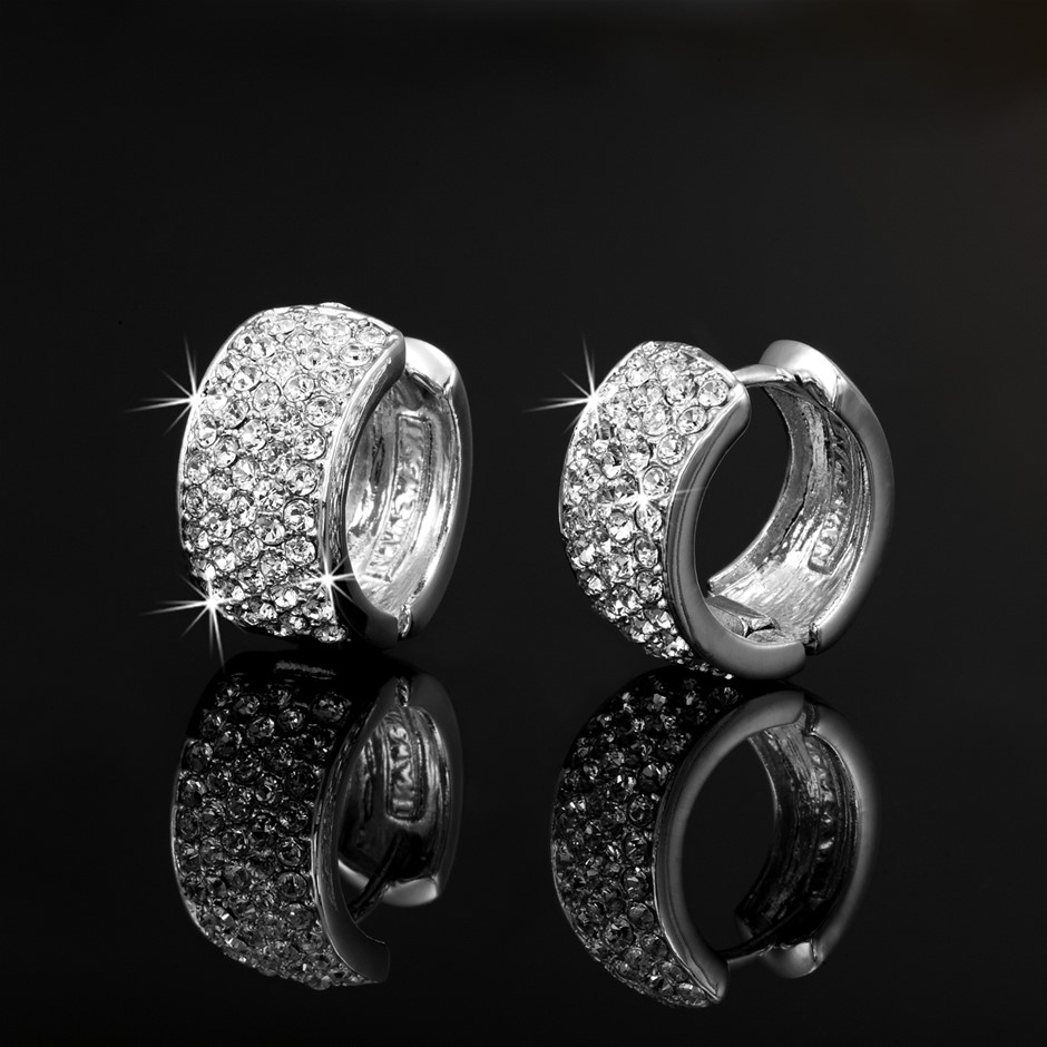 Solid 925 Sterling Silver Huggie Earrings Feat. 106 Crystals by Swarovski