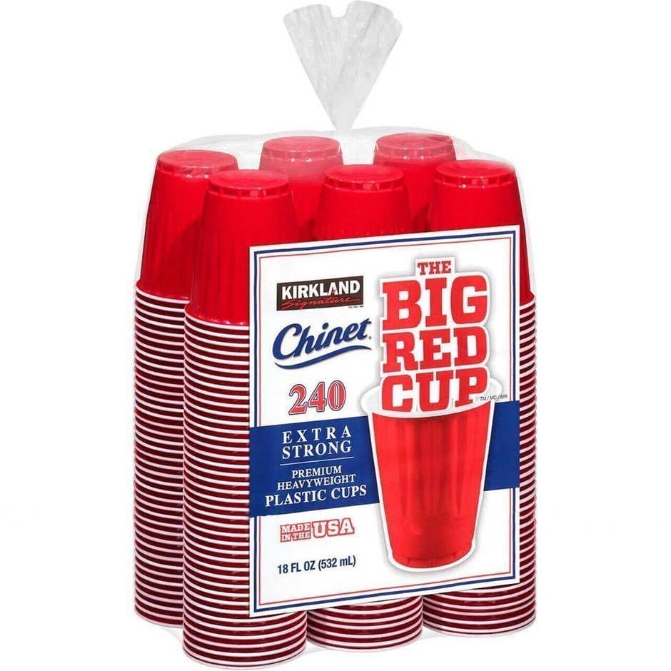 Approx 240 x CHINET Big Red Plastic Party Cups, 18oz. NB: Damaged packaging