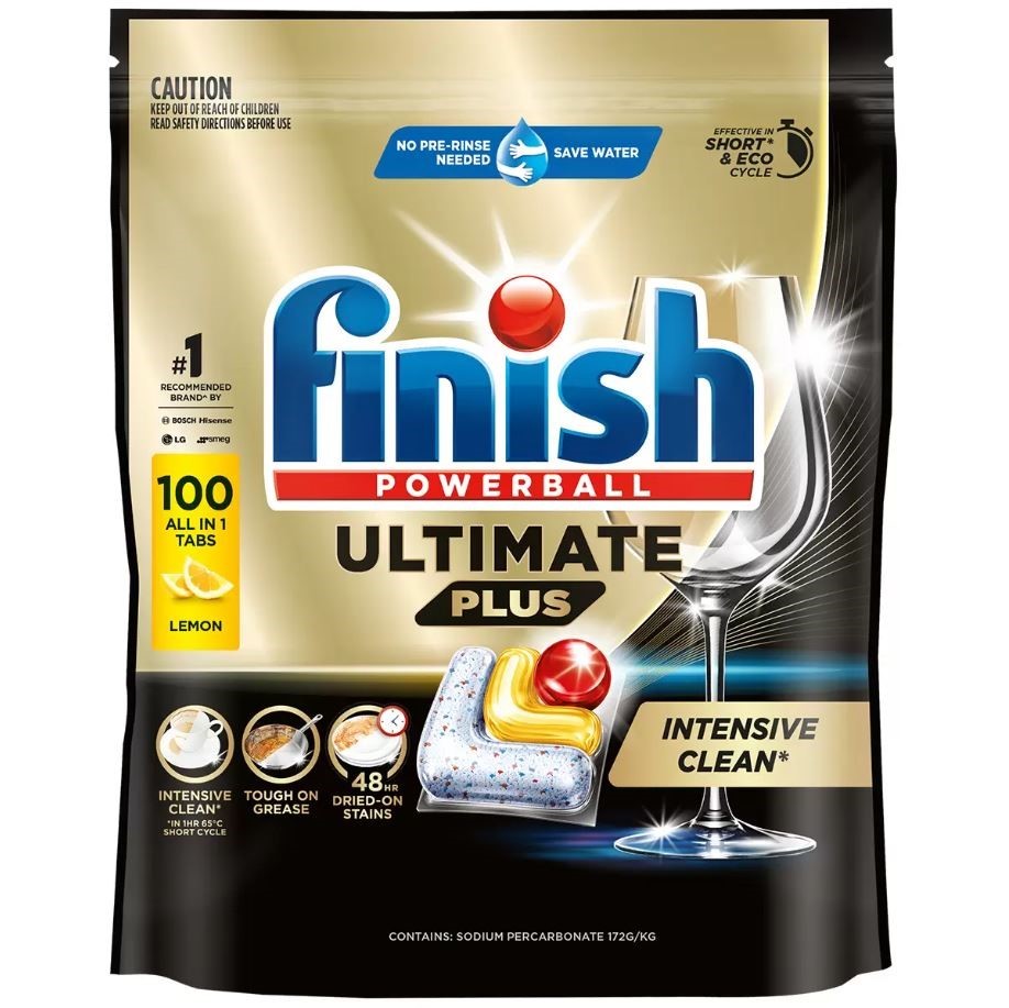 FINISH Powerball 100pk Ultimate Plus, Lemon. NB: Damaged packaging, 20 x po