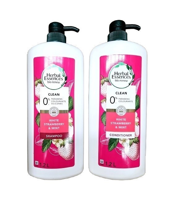 HERBAL ESSENCES White Strawberry & Mint, Shampoo & Conditioner, 1.2L.