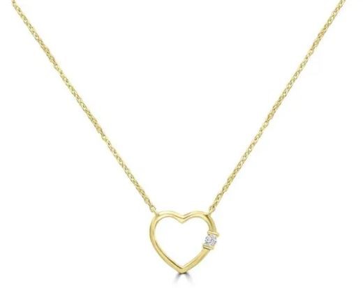 9K YELLOW GOLD 0.02ct HI SI DIAMOND HEART NECKLACE 40-45cm